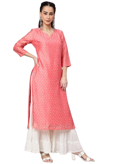 Pink Bandhani Print Straight Kurta  (only kurta )