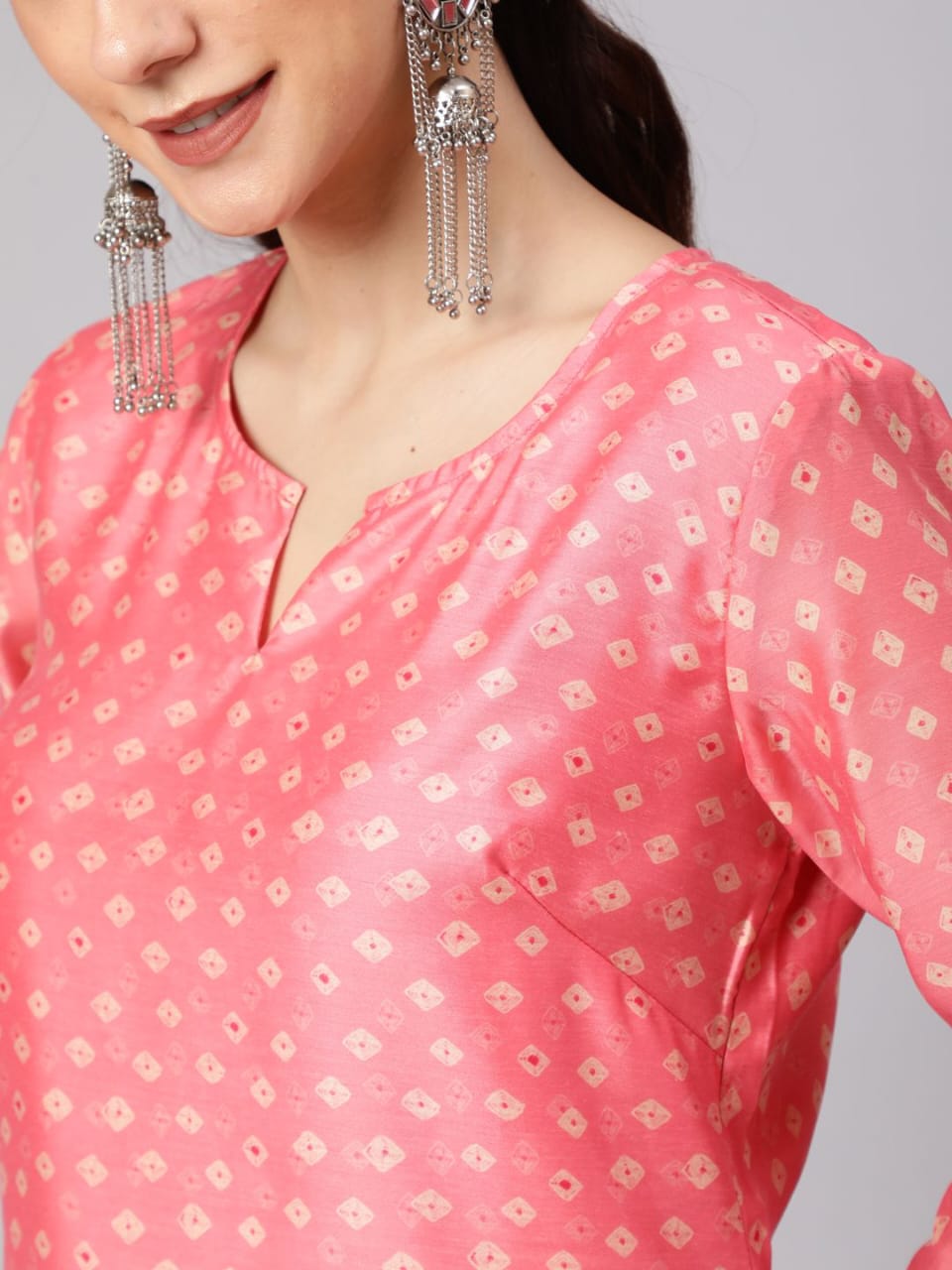 Pink Bandhani Print Straight Kurta  (only kurta )