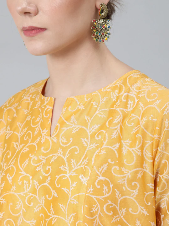 Yellow Block Print A-Line Kurta With Palazzo Set – Elegant Ethnic Wear for Women