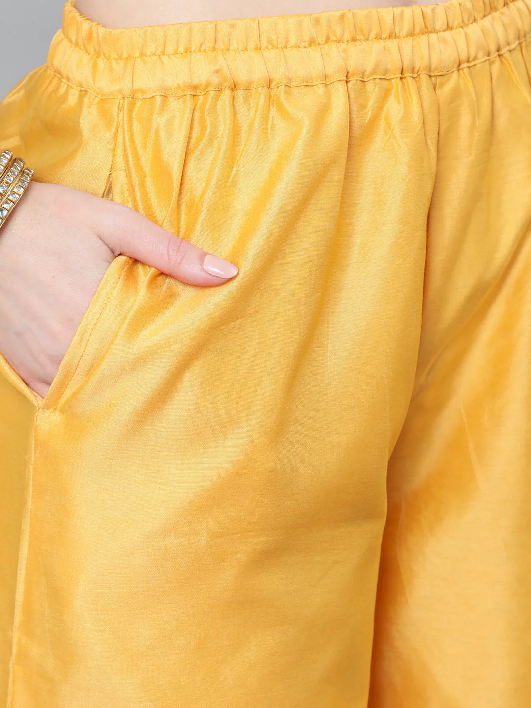 Yellow Block Print A-Line Kurta With Palazzo Set – Elegant Ethnic Wear for Women